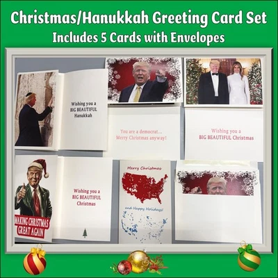 Donald  Trump 5 Greeting Cards Set Christmas Hanukkah Holiday MAGA Gift Funny - Image 1 of 4