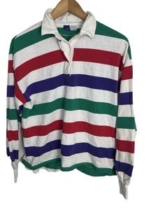 Polo rugby uomo Actif vintage anni '80 a righe colorate taglia media - Foto 1 di 6
