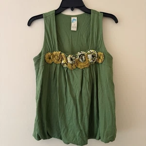 Canotta donna Anthropologie verde senza maniche con applicazioni floreali piccola - Foto 1 di 4