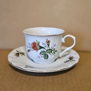 Lynn's Fine China - Rose Teetasse und Untertasse Set - Goldrand - Bild 1 von 7