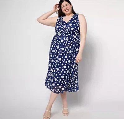 Vestido midi Isaac Mizrahi Live Petite Always Isaac malla frontal torcida punto azul marino XXS Foto 1 de 4