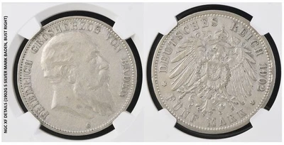 1902G German States BADEN 5 Mark (NGC XF Details Certified, BUST RIGHT) - Image 1 of 4