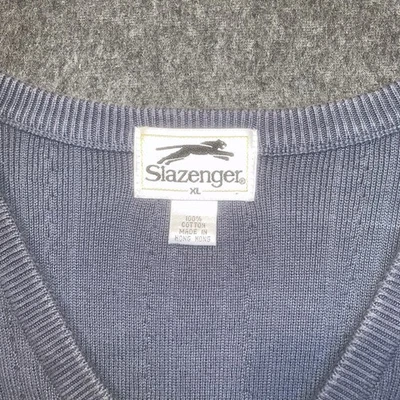 Colete Suéter Vintage Slazenger Decote V 100% Algodão Cinza Masculino Grande - Imagem 1 de 4
