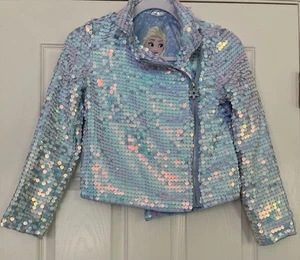 Disney Frozen 11 Elsa Iridescent Sequin Jacket Girls Size Medium 7/8 - Picture 1 of 13