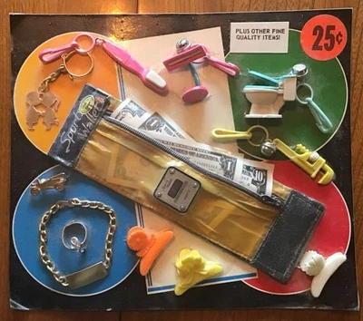 Vtg Vending Display Sports Wallet Hair Clip&Ties  Toilet Keychains Old Car Pin - Image 1 of 4