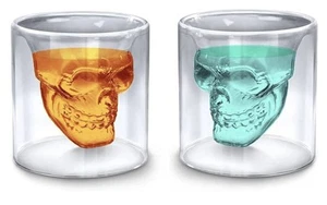 Skull Head Whiskey Glass Set of 2 Double Walled Cocktail Glass - Picture 1 of 6