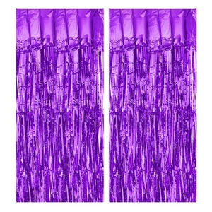 2 Pcs Purple Foil Curtain Backdrop, 3.3ft x 8.2ft Foil Fringe Streamer - Picture 1 of 6