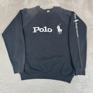 VTG Bootleg Ralph Lauren Sweatshirt Mens XL Black Preowned Faded - Picture 1 of 7