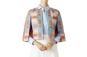 BCBG MAXAZRIA Zachary Jacquard Cape XS Pink Clay Combo Tweed Geometric Striped - Picture 1 of 7