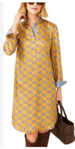 J. McLaughlin Amara Hemdblusenkleid in Golden Ocker Heraldic Knot Print Old Money XS - Bild 1 von 11