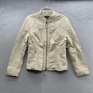 Alfani New Women's Size10 Faux Leather Cream Beige Jacket Full Zip High Neck - Picture 1 of 15