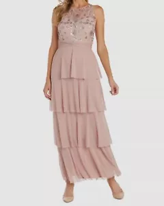 R&M Richards Women's Pink Embellished Tiered Evening Dress Size 14 - Picture 1 of 3