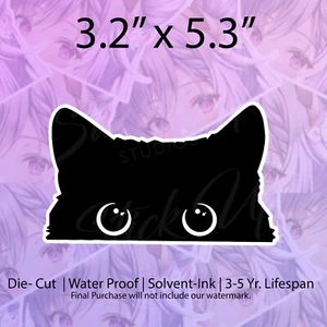 Peeking Cat Kawaii Black Cat Lover Peeker sticker vinyl decal car bumper sticker - Foto 1 di 1