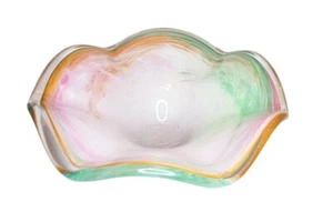 LARGE MURANO GLASSWARE CRYSTAL CLEAR ITALY SCALLOPED PASTEL BOWL 11.25 Inch - Picture 1 of 6