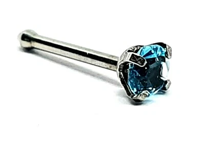 Acquamarina Naso Stud 3mm Artiglio Set Cristallo 20g (0,8mm) Titanium Ball St... - Immagine 1 di 4