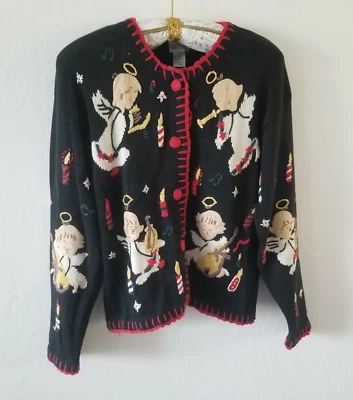 Suéter Cárdigan Skyr Mujer Pequeño Bordado Feo Navidad Negro Tejido Ramie Foto 1 de 4