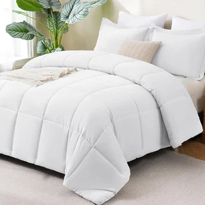 King Size Comforter Set - White Comforter King Size, 3 Pieces Box Stitched Bed S - Picture 1 of 9