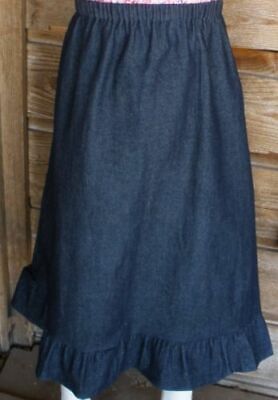 Girl Long Full Skirt Denim Blue Jean W/ Ruffle Modest Size 3 4 5 6 7 8 10 12 14 • 23.99€