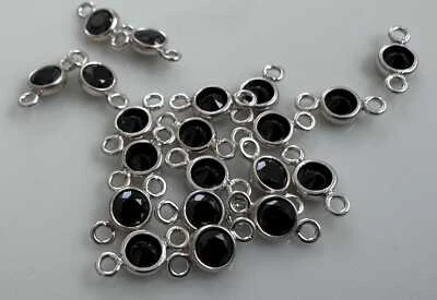 5 piezas - Conector bisel circonita cúbica negra de 3 mm de plata de ley .925 (P47) Foto 1 de 4