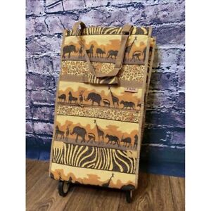 Vintage Jade Safari Animal Print Travel Bag Luggage With Foldable Wheels