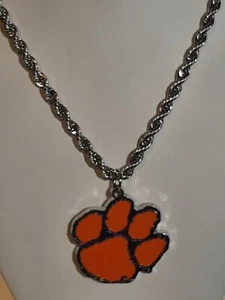 CLEMSON TIGERS Pendant Charm / 30" STAINLESS STEEL 5MM ROPE CHAIN NECKLACE - Picture 1 of 6