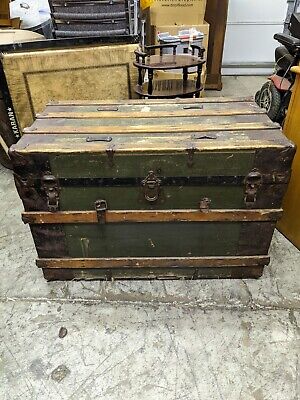 Antique Early 1900 Century Steamer Trunk Made With Wood And Leather --------A51* • 179.16$