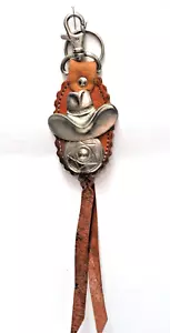 Unusual Leather Western Key Ring With Metal Cowboy Hat & Badge Symbol - Picture 1 of 8