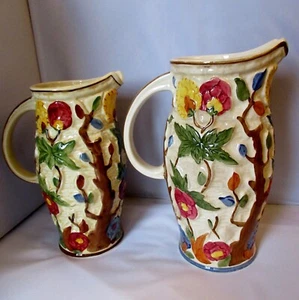 2 x Vintage H J Wood Indian Tree PotteryWater Jugs Staffordshire Hand Painted - Picture 1 of 12