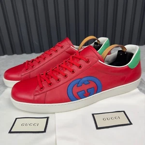 Gucci Ace Interlocking Low-top Sneakers Red Leather 14.5 G or 15 US or 48.5 EUR - Picture 1 of 24
