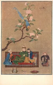 Prince & Lady Flowering Camellia Tree on Silk Painting MA Vintage Postcard - Picture 1 of 2