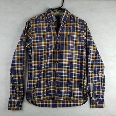 Camisa de vestir Scotch & Soda para hombre S manga larga tejido canasta a cuadros azul marrón Foto 1 de 4