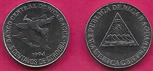 NICARAGUA 5 CENTAVOS 1994 UNC VOGEL FLIEGT ÜBER KARTE, NATIONALES EMBLEM, MÜNZROTATION - Bild 1 von 1