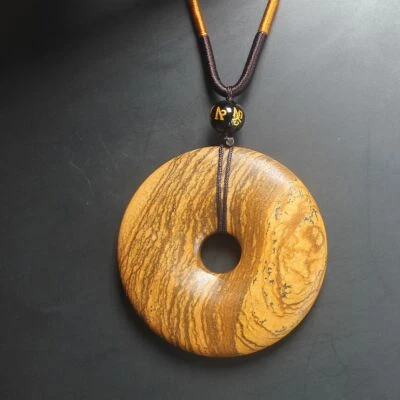 2'' Gemstone crystal picture jasper donut necklace pendant bead rope chain - Image 1 of 4