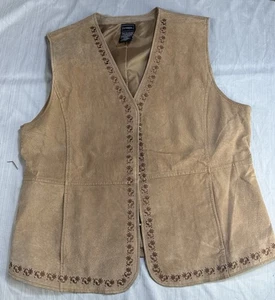 Vintage Outbrook Lederweste V-Ausschnitt Taschen Damen Gr. XL Western bestickt - Bild 1 von 12