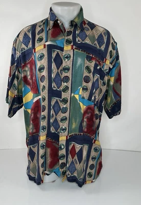 VINTAGE PIERRE CARDIN - Abstract Retro Art Deco Geometric Mens Lg. Shirt - Image 1 of 4