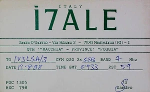 Tarjeta QSL de radioaficionados Italia Manfredonia Foggia 12478 - Imagen 1 de 2
