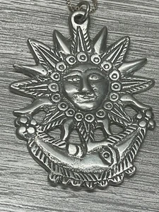Zinn Metall Sonne Mond Anhänger Halskette 2" mit 22" Kette - Bild 1 von 10