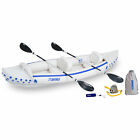 Sea Eagle 370 Deluxe 2 Person Inflatable Portable Sport Kayak Canoe w/ Paddles
