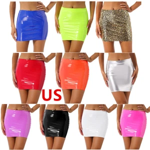 US Women's Skirts High Waist Slim Mini Pencil PU Leather Y2K Short Mini Bodycon - Picture 1 of 69