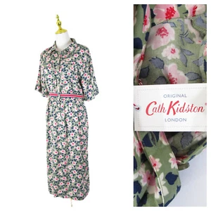 Cath Kidston London rosa grün Abenddämmerung Blumen Utility Midi Shirt Kleid Größe US 8 - Bild 1 von 14