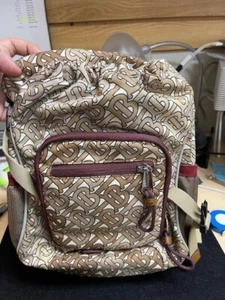 Burberry TB Leo Monogram Pattern Beige Crossbody Bag Nylon Made In Italy DS30 - Picture 1 of 8