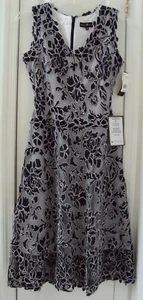 NEW TAG MACY'S BETSY & ADAM 14 NAVY BLUE APPLIQUE & MESH NET COCKTAIL DRESS $249 - Picture 1 of 12