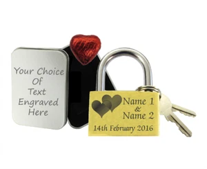 Love Lock Personalised Engraved Padlock Anniversary Gift Wedding Present +Choc - Picture 1 of 1