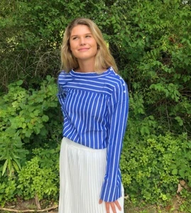 J Crew Womens 4 Maddie Striped Funnelneck Top in Cotton Poplin Sapphire Blue - Picture 1 of 5