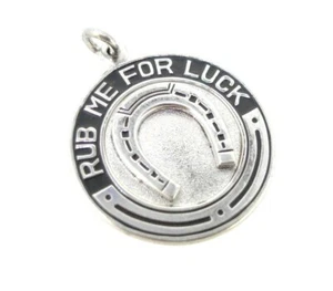 Charm Forstner Sterling silver RUB ME FOR LUCK horseshoe disc 21.6 mm - Picture 1 of 4