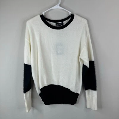 DKNY Sweater Womens Size XS Off White Black Fuzzy Textured Fall Winter NWT - Image 1 of 4