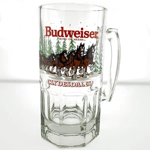 Budweiser VTG 1992 Clydesdale Beer Mug Holiday Stein Winter Glass Collectible - Picture 1 of 10