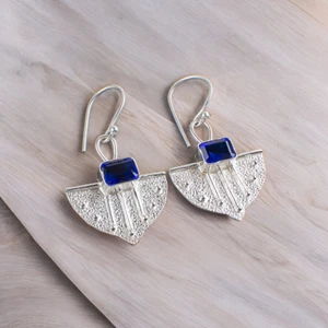 Lab-Created Blue Sapphire Gemstone Dangle Earring 925 Sterling Silver Jewelry - Picture 1 of 3