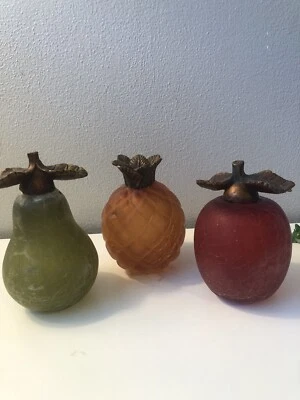 Fruta Arte Vidrio Pera, Manzana y Piña Crackle Vidrio con Tallos Metal Lote/3 Foto 1 de 4