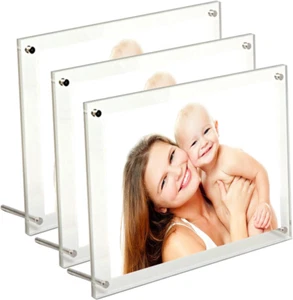 4X6 Acrylic Photo Frame 3Pk - Wall Mount or Desktop - Floating Picture Frame - Picture 1 of 12